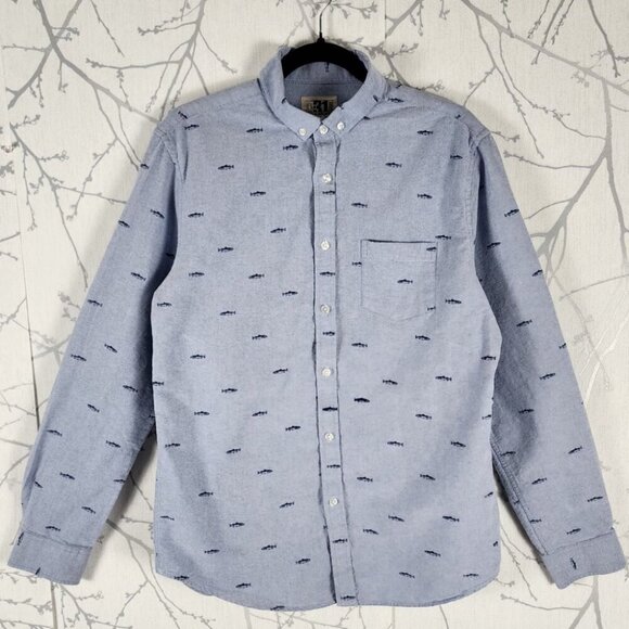 Le 31 Blue Fish Printed 100% Cotton Button Front Semi Fitted Shirt - Picture 1 of 4
